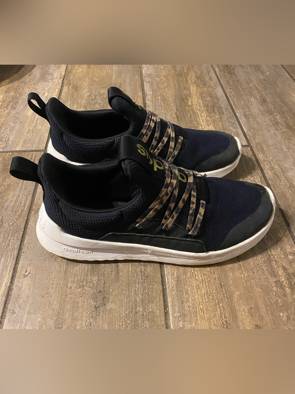 Adidas Cloudfoam Leopard black stretch slip on sneakers